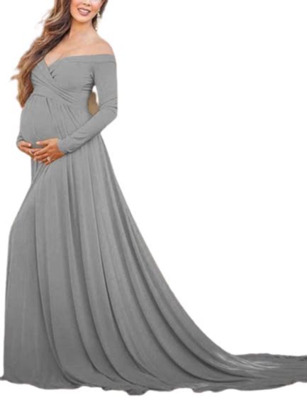 Grey Off-Shoulder Full Sleeves Maternity Gown – ShObO