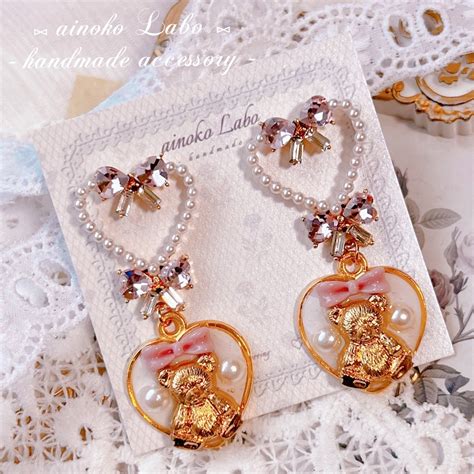 ︎ girly pink heart bear pierce ︎ | ainoko Labo