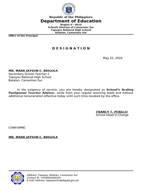 Image result for Designation Example