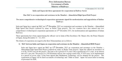 Was An MOU Signed Between India And Japan For The Bullet Train Project ...