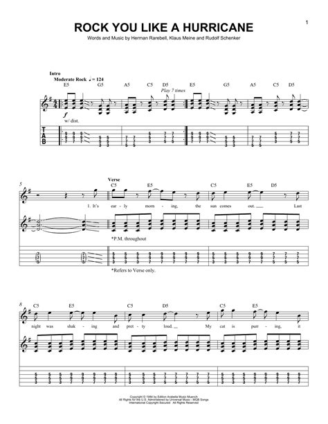 Rock You Like A Hurricane by Scorpions Sheet Music for Easy Guitar Tab ...