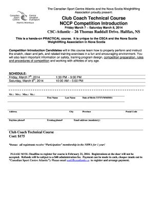 Fillable Online halterophiliecanada Club Coach Technical Course NCCP ...