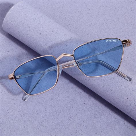 Buy Andreas Gold Blue Edition Trapezoid Sunglasses - Fashionable Eye ...