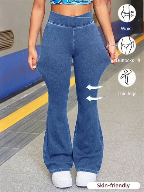 SHEIN Tween Girl Fashion Casual Blue Denim Daily Exercise Basics ...