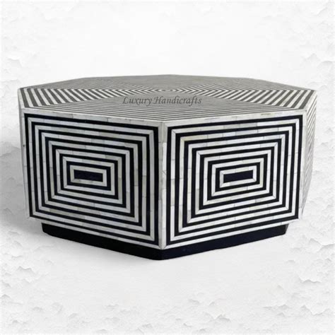Octagonal Bone Inlay Coffee Table Black – Luxury Handicrafts