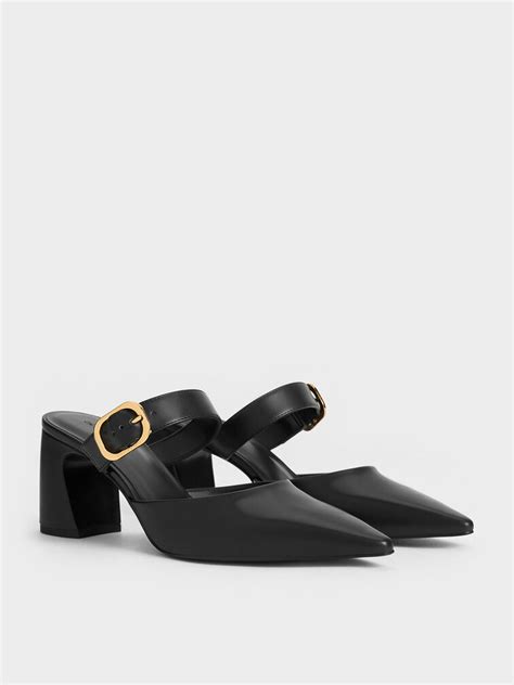 Black Pointed-Toe Mary Jane Heeled Mules - CHARLES & KEITH IN