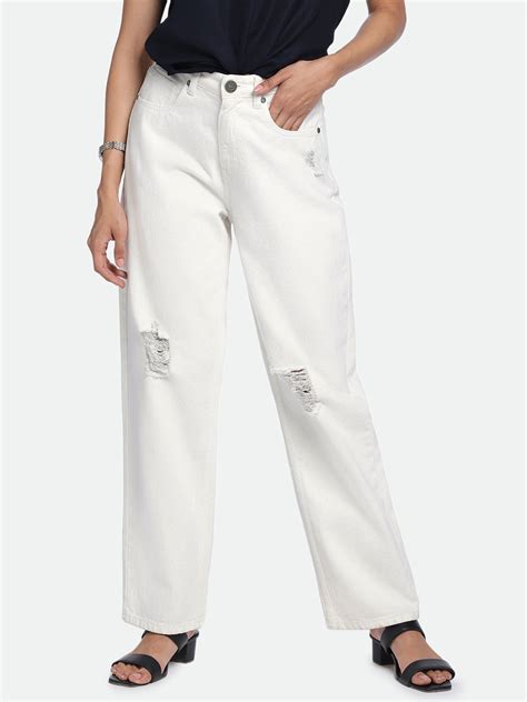 Relaxed Fit High-Rise Mildly Distressed Stretchable Jeans – DENNIS LINGO