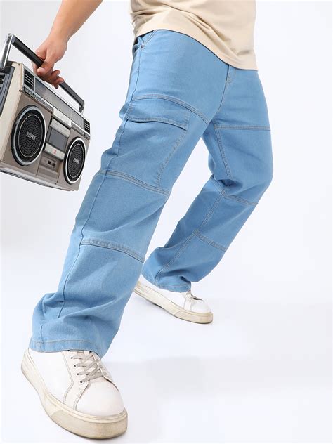 Instafab Plus men's Prussian Blue Panel Patch Pocket Denim Jeans