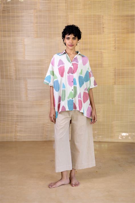 Buy Ikat India, YACHT BOXY SHIRT-White | Handcrafted by Translate