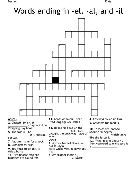 Words ending in -el, -al, and -il Crossword - WordMint