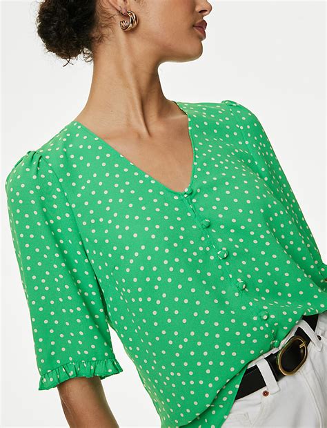 Buy Printed V-Neck Puff Sleeve Blouse at Marks & Spencer