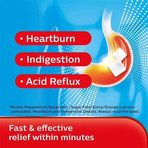 Rennie Peppermint Heartburn Tablets - Fast Relief for Heartburn, Indigestion, Acid Reflux - 72 ...