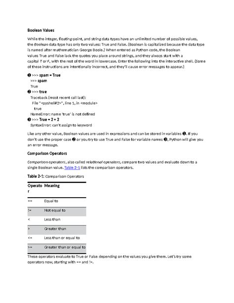 Python 03: Understanding Boolean Values and Flow Control - Studocu