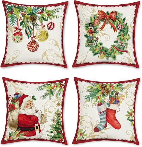 Amazon.com: Bonhause Christmas Throw Pillow Covers 18x18 Inch Santa ...