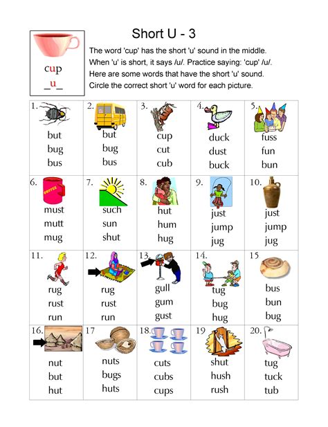 Short Vowel U Words List at Eldon Berthold blog