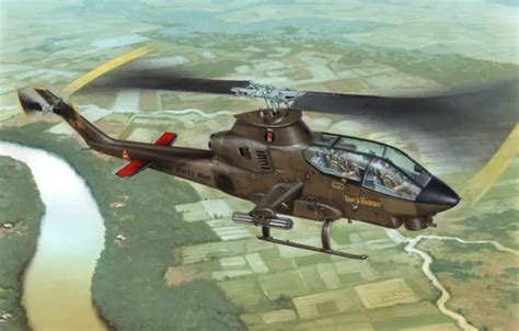 Wallpaper war, art, helicopter, painting, Bell AH-1 Cobra for mobile ...