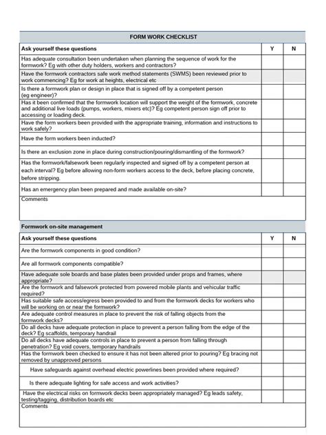 Form Work Checklist 的图像结果