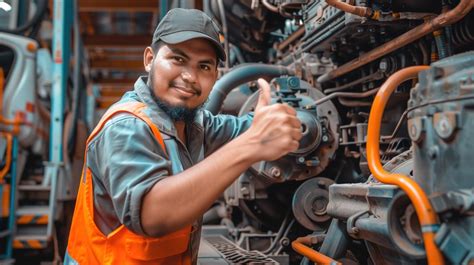 Premium Photo | Diesel Engine Mechanic Gives Thumbs Up After Completing ...