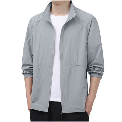 BinBiL Men Summer Jackets Casual Lapel Long Sleeve Solid Color Sun ...