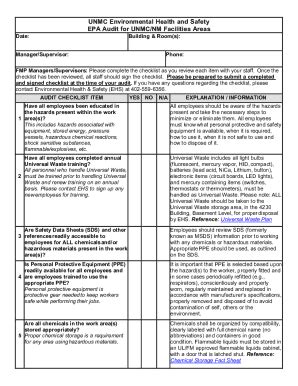 Fillable Online UNMC Environmental Health and Safety EPA Audit for UNMC ...
