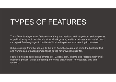 Types of Features - TYPES OF FEATURES The different categories of ...