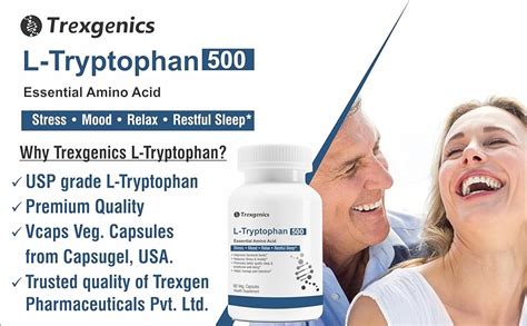 Trexgenics L-TRYPTOPHAN 500mg Essential amino acid, Stress, Mood, Relax ...