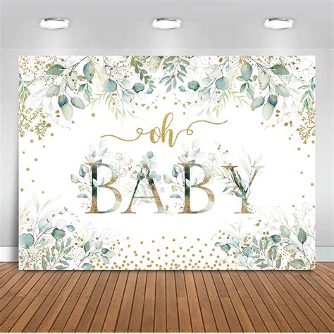 Buy Moca Greenery Baby Shower Backdrop Oh Baby Green Eucalyptus Leaves ...