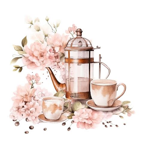 There is a painting of a coffee pot and a cup of coffee generative ai ...