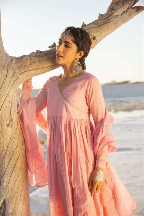 Karaj Jaipur Rose Pink Mul Cotton Anarkali Set