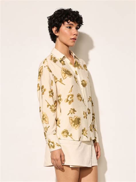 Beige Floral Print Shirt