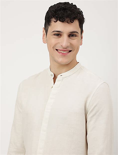Buy Linen Mix Plain Mandarin Collar Shirt at Marks & Spencer