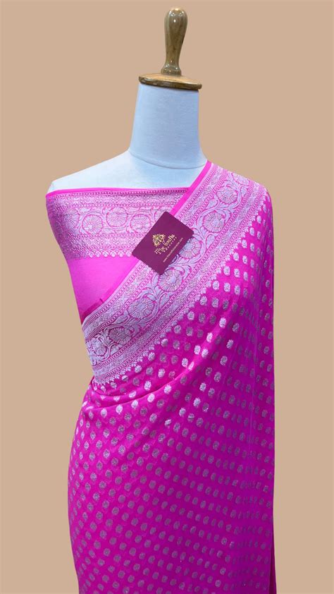 Pure Georgette Banarasi Saree - Silver Zari – The Crafts Banaras