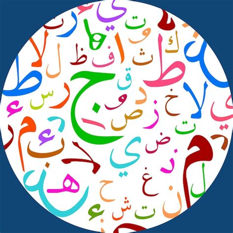Arabic alphabet text cloud in circle shape in blue background ...