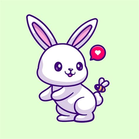 Ładny królik gra z pszczoła kreskówka wektor ikona ilustracja ...