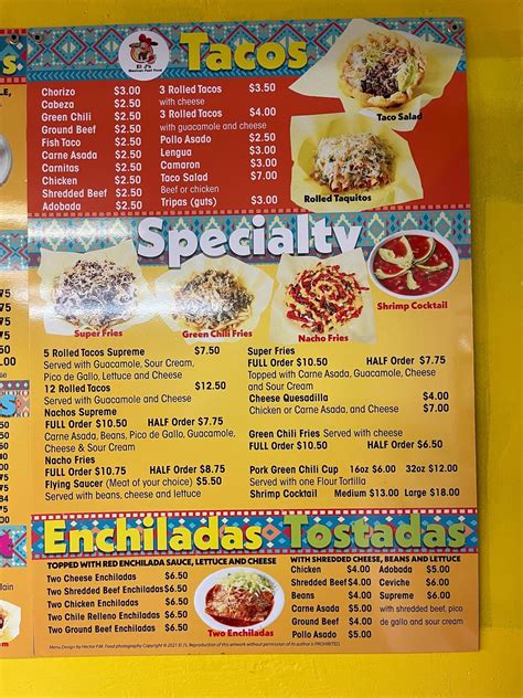 Menu at El J's Mexican Fast Food, Clifton