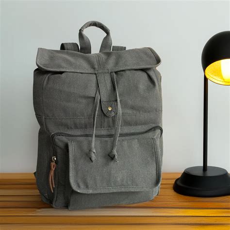 Buy Mona B Seth Backpack | Vegan Leather, Cotton Canvas | Grey