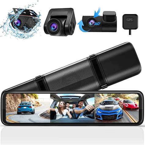 WOLFBOX 3 Channel Mirror Dash Cam, 12" IPS Touch Screen Rear View ...