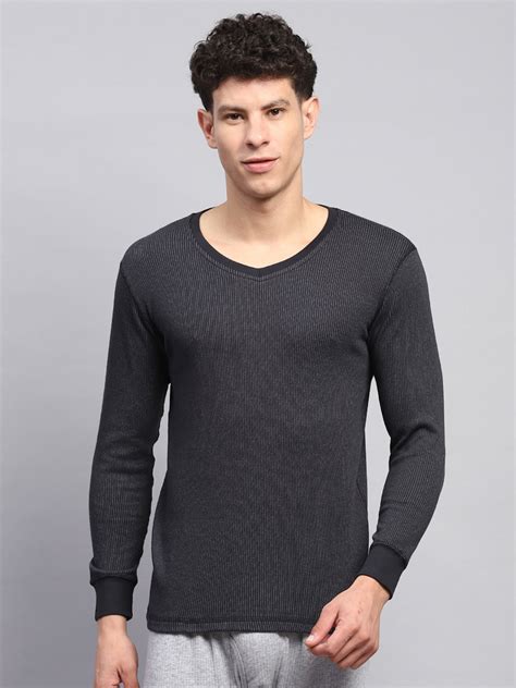 Buy Men Black Solid V Neck Full Sleeve Thermal Vest Online in India ...