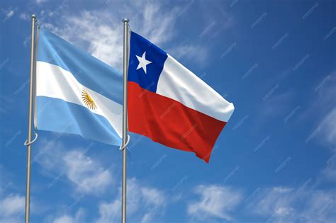 Premium Photo | Argentina and republic of chile flags over blue sky ...