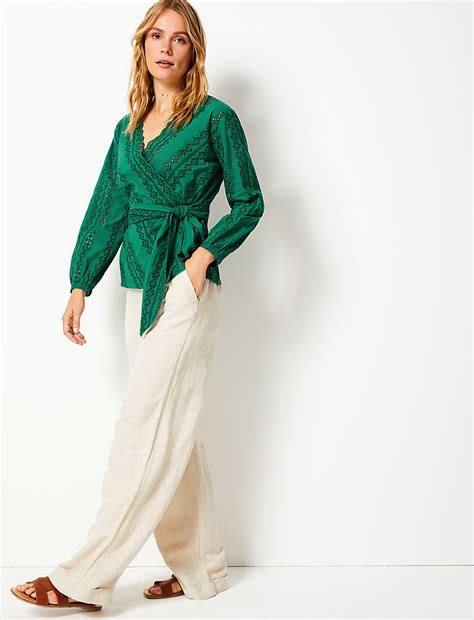 Buy Pure Cotton Embroidered Front Open Top at Marks & Spencer