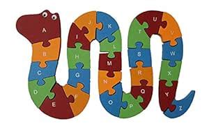 WOODYKRAFT Wooden Shaped Coloured Snake Puzzle with 26 Alphabets(A-Z ...