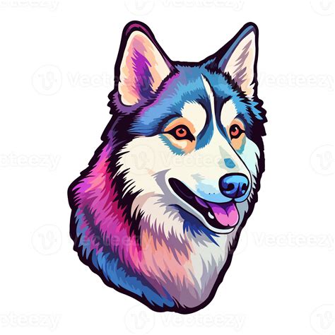Colorful Siberian Husky Dog, Siberian Husky Portrait, Dog Sticker Clip ...