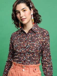 Tokyo Talkies Women Printed Casual Maroon Shirt - Buy Tokyo Talkies ...