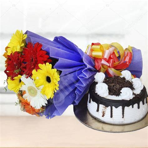 Send Mixed Gerbera Flowers with Black Forest Cake Online - GAL22-108435 ...