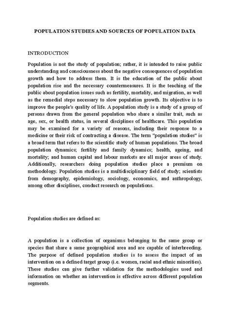 Population Studies AND Sources OF Population DATA - POPULATION STUDIES ...