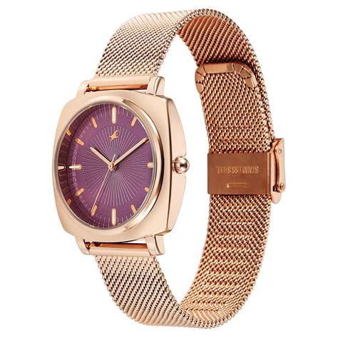 Buy Online Fastrack Stunners Quartz Analog Purple Dial Rose Gold ...