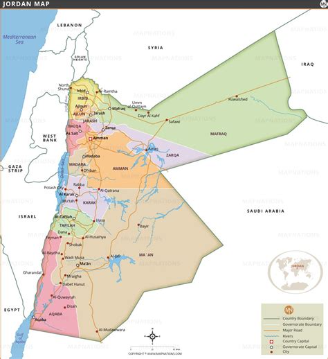 Map of Jordan | Political Map of Jordan with Governorate, Cities, and ...