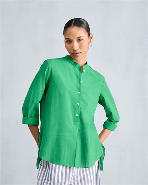 Mandarin Collar Top - Navy – Nicobar
