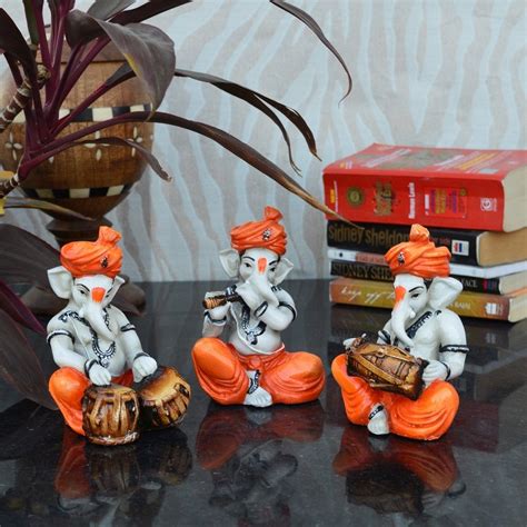 Ganesha Playing Tabla, Flute, and Dholak Idol Online - eCraftIndia Online