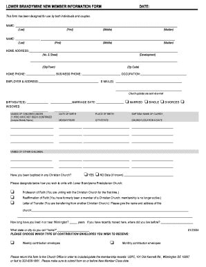 Fillable Online New Members App - Lower Brandywine Presbyterian Church ...